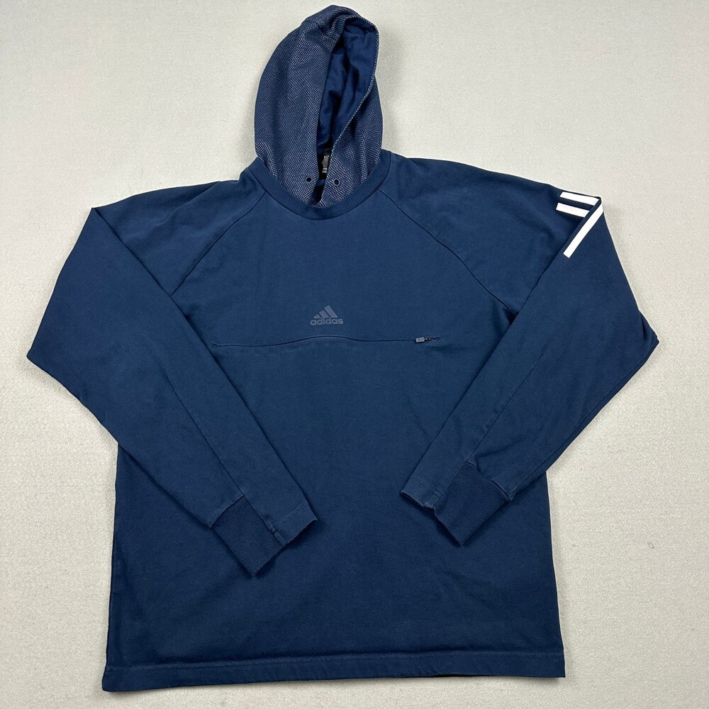 adidas Hoodie Men Medium Blue Primeblue 3-Stripes Training Sweatshirt Pocket M